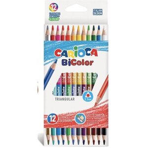 Карандаши 24 цвета двусторонние Carioca "BiCOLOR", 3.3 мм, трёхгранные, деревянные, картон, европодвес