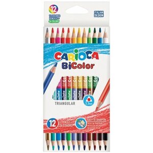 Карандаши 24 цвета двусторонние Carioca "BiCOLOR", 3.3 мм, трёхгранные, деревянные, картон, европодвес