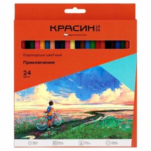 Карандаши цветные 24 цвета Красин "Приключения"d=3мм, 6гр) картон, европодвес (КР-2402)