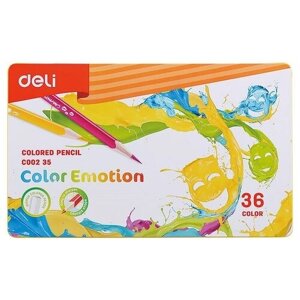 Карандаши цветные Deli EC00235 Color Emotion липа 36 цветов металлическая коробка