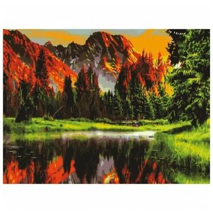 Картина по номерам 40х50 см, остров сокровищ "Горное озеро", на подрамнике, акриловые краски, 3 кисти, 662462