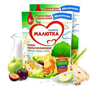 Каша Малютка (Nutricia) молочная мультизлаковая яблоко-груша-слива, с 6 месяцев, 220 г, 2 уп.