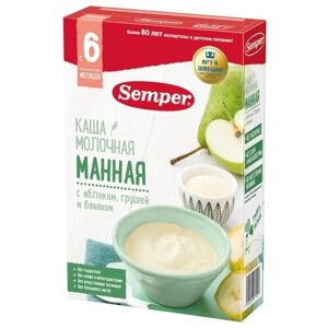 Каша Semper молочная манная с яблоком, грушей и бананом, с 6 месяцев, 180 г