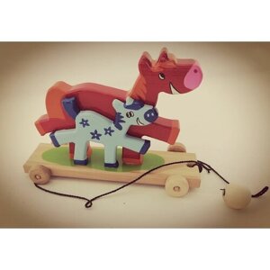 Каталка "Лошадки" деревянная игрушка для малышей