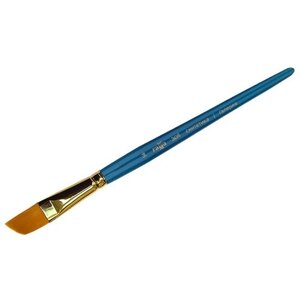 Кисть ГАММА Галерея, синтетика,14, плоская, скошенная, короткая ручка, 305014 №14, синий