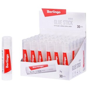 Клей-карандаш Berlingo "Aqua", 08г, прозрачный, упаковка 30 шт.