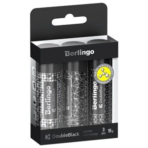 Клей-карандаш Berlingo "DoubleBlack", 15г, 3шт., в PET боксе, европодвес, ПВП (арт. 339164)
