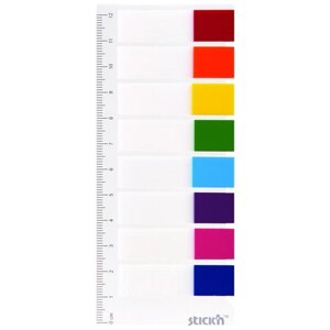 Клейкие закладки Attache Selection пластиковые 8 цветов по 15 листов 45х12 мм на линейке, 383733
