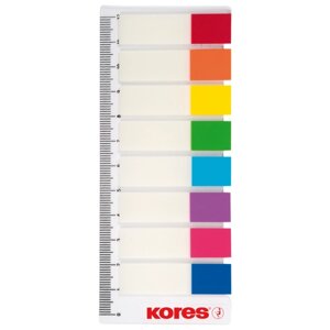 Клейкие закладки Kores (пластик 8 цветов по 15 листочков двухцветные 12х45 мм на линейке), 201925