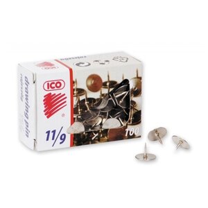 Кнопки канцелярские ICO стальные, 11 мм, стальные, 100 шт. карт. уп