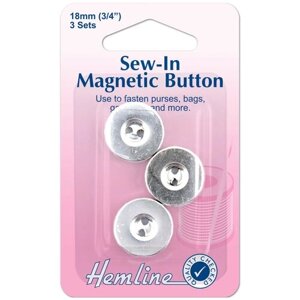 Кнопки магнитные пришивные металлические c защитой от коррозии никель 18 мм HEMLINE 481. NK/G002