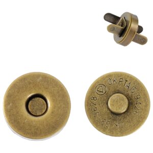 Кнопки металлические магнитные для сумок и рукоделия, диаметр 18 мм., 30 шт. в упаковке, антик