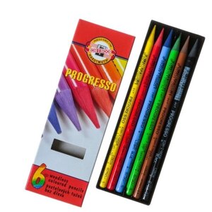 Koh-I-Noor Карандаши художественные 6 цветов, Koh-I-Noor PROGRESSO 8755, цветные, цельнографитные, в картонной коробке