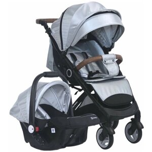 Коляска детская прогулочная Bino Angel Comfort 2 в 1 / коляска + автолюлька / до 3-х лет / цвет серебристый