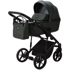 Коляска для новорожденных 2 в 1 Adamex Mobi Deluxe, всесезонная прогулочная детская коляска темно-зеленая эко-кожа