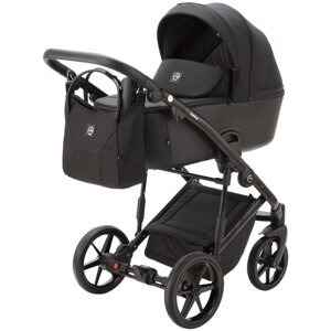 Коляска для новорожденных Adamex Mobi Lux 2 в 1, всесезонная прогулочная детская коляска черный текстиль и эко-кожа