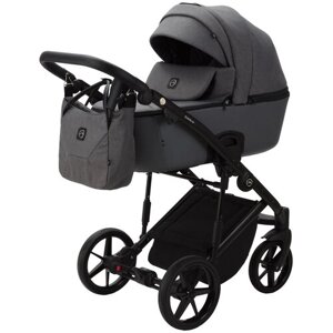 Коляска для новорожденных Adamex Mobi Lux 2 в 1, всесезонная прогулочная детская коляска темно серый текстиль/ эко-кожа