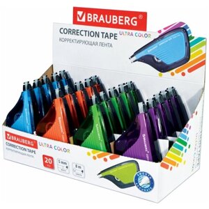 Корректирующая лента BRAUBERG ULTRA COLOR, 5 мм х 8 м, корпус ассорти, дисплей, 229065