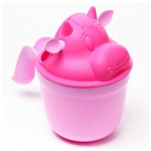 Ковш для купания и мытья головы, детский банный ковшик, хозяйственный "Коровка", цвет розовый