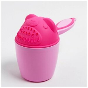 Ковш для купания и мытья головы, детский банный ковшик, хозяйственный «Мишка», 600 мл, цвет розовый