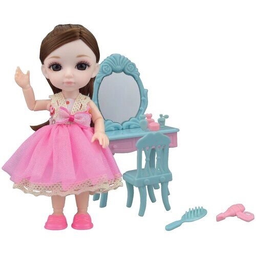 Кукла Funky Toys Малышка Лили с туалетным столиком, 16 см, FT72011 розовый