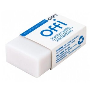 Ластик Deli Offi 40x22x12мм ПВХ белый индивид картонная упаковка EH03010