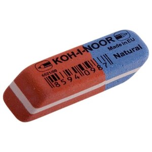 Ластик KOH-I-NOOR 6521/80, 42х14х8 мм, красно-синий, прямоугольный, скошенные края, натуральный каучук, 6521080006KDRU