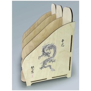 Лоток для бумаги из дерева 3 отделения азия япония дракон змей - 95