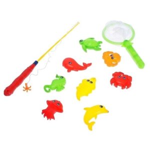 Магнитная рыбалка для детей «Морские жители», 10 предметов: 1 удочка, 1 сачок, 8 игрушек, цвета микс