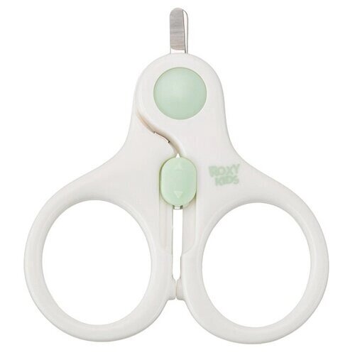 Маникюрные ножницы детские для новорожденных и малышей ROXY-KIDS с замочком и ультратонкими лезвиями, цвет зеленый