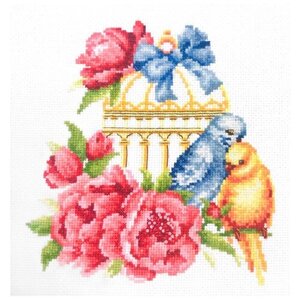 Многоцветница Набор для вышивания Волнистые попугайчики 18 х 20 см (МКН 19-14)