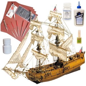 Модель парусного корабля Mantua (Италия), Английский бриг Golden Star, М. 1:150, подарочный набор для сборки + инструменты, краски, клей