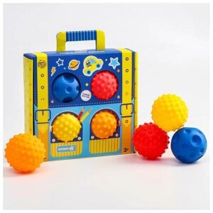 Набор детских развивающих игрушек для ванной Крошка Я "Чемоданчик", тактильные массажные мячики, набор 4 шт.