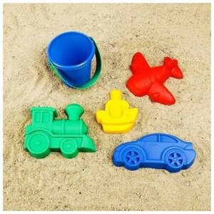 Набор для игры в песке ТероПром 3301625, 4 формочки, ведро, товар без выбора конкретного цвета