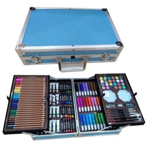 Набор для рисования "Чемодан творчества" с красками, в алюминиевом чемоданчике, 145 предметов, синий