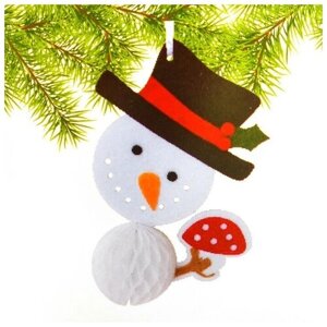 Набор для создания подвесной ёлочной игрушки из фетра и бумаги гофре «Снеговик в шляпе»