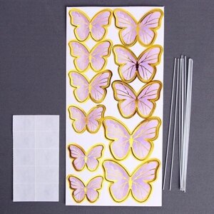 Набор для украшения торта «Бабочки» 11 шт, цвет розовый
