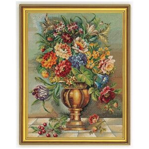 Набор для вышивания Цветы в бронзовой вазе, лён 18 ct