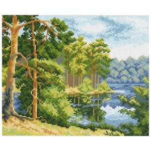 Набор для вышивки крестом "Рисунок на канве. Озеро в лесу", 28x37 см, арт. 0604-1