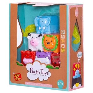 Набор игрушек для ванной Junfa Кубики мягкие Мои любимые животные, 21х9х26 см