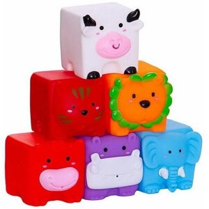 Набор игрушек для ванной Junfa Кубики мягкие Мои любимые животные, 9 см