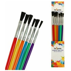 Набор кистей нейлон 6 штук, плоские, с пластиковыми цветными ручками