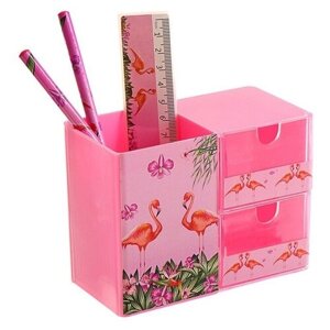 Набор настольный детский "Фламинго"подставка+2 карандаша+линейка+точилка+ластик+блокнот 8 листов)