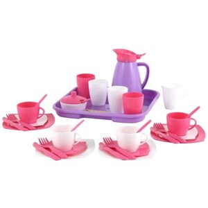 Набор посуды Полесье "Алиса" с подносом на 4 персоны 40657/40640 белый/розовый/фиолетовый