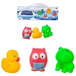 Набор резиновых игрушек для ванной Abtoys Веселое купание 3 предмета (совенок, утенок, лягушонок)