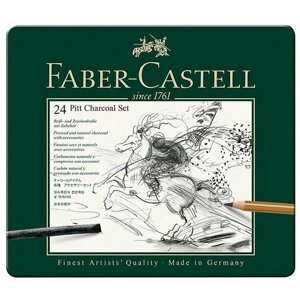 Набор угля и угольных карандашей Faber-Castell "Pitt Charcoal" 24 предмета, метал. кор.