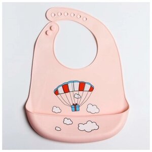 Нагрудник для кормления/слюнявчик непромокаемый силиконовый «Воздушный шар», цвет розовый