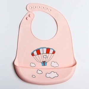 Нагрудник для кормления «Воздушный шар» силиконовый с карманом, цвет розовый