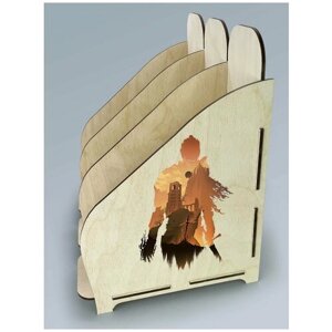 Органайзер лоток, подставка для бумаги, документов деревянная с цветным принтом 3 отделения игры Dark Souls дарк соулс средневековье костер - 47