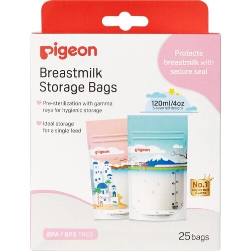 Пакеты для заморозки и хранения грудного молока Pigeon 120 мл, 25 шт Holiday